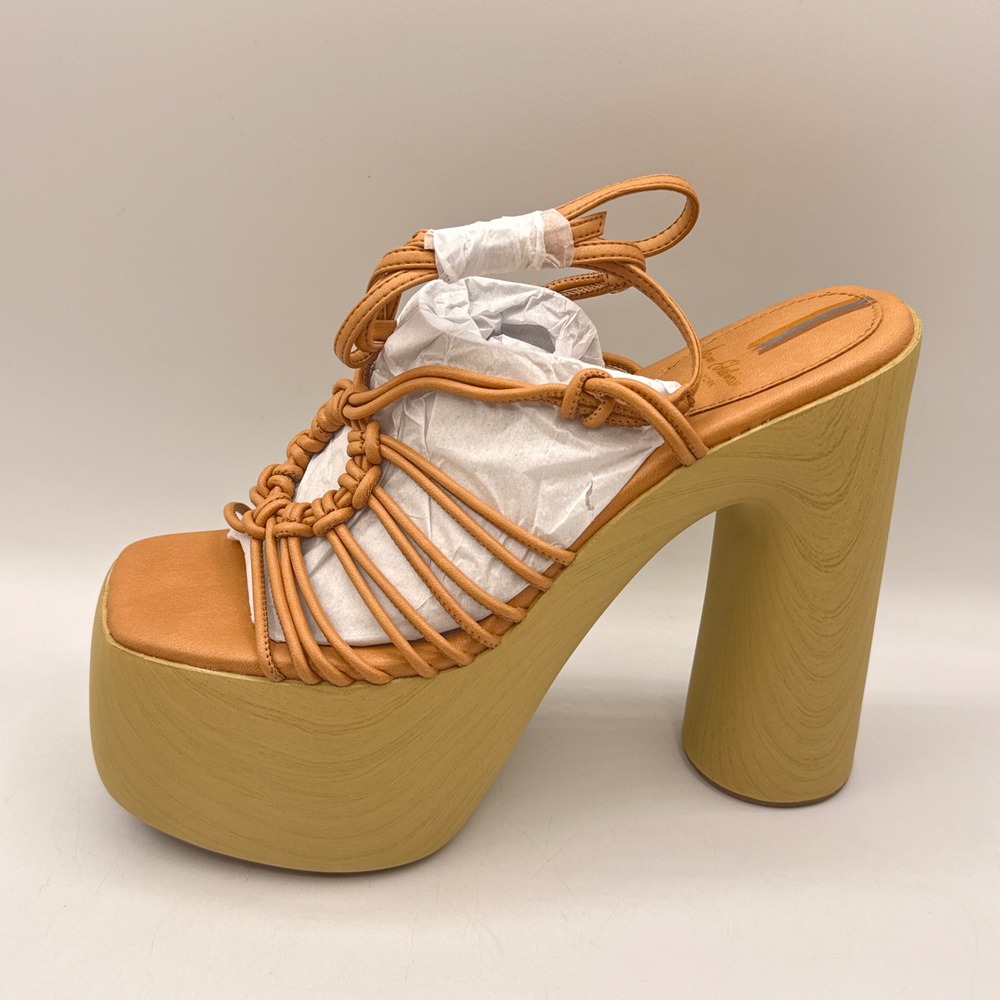 Sam Edelman Gia Platform Sandals Womens 9M Sand Vachetta Leather Wood Block Heel - Picture 9 of 16
